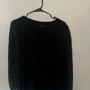 LOFT Black Blouse with Sheer Polka Dot Sleeves